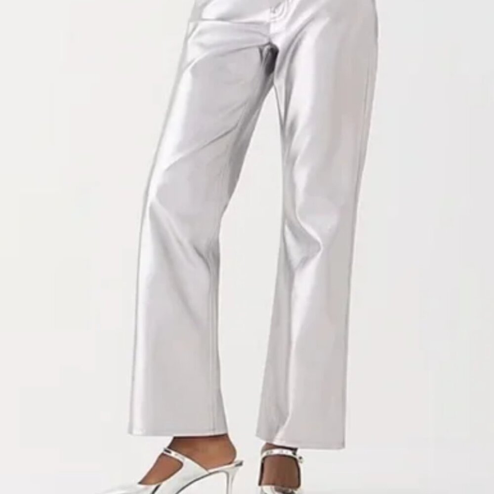 J.Crew Full-length demi-boot pant in metallic faux leather_Size 25, Silver